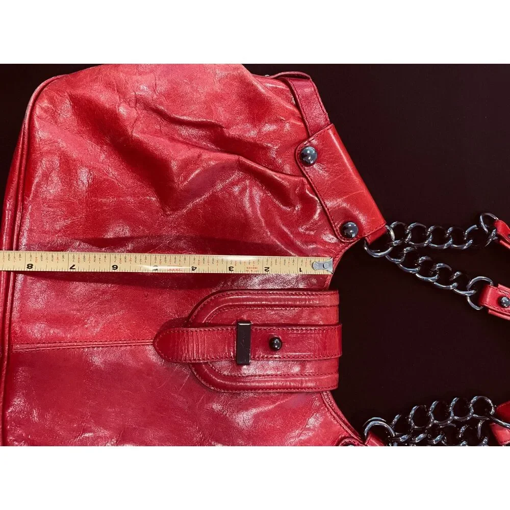 ~ Kenneth Cole NY leather bag shoulder purse brick red, double strap metal chain